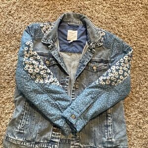Avec Les Filles Blue Floral Patchwork Jean Jacket